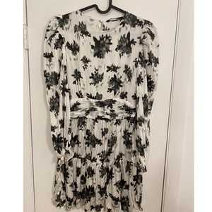 ZARA White and Black Floral detail Long Sleeve Dress